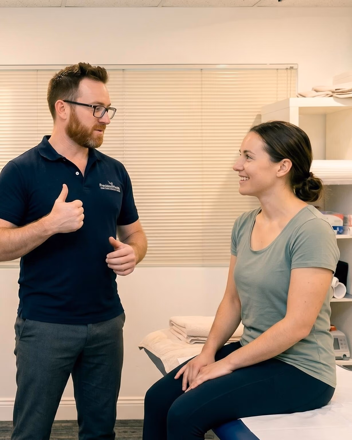 Practitioner supporting a client's head and neck during treatment on the table